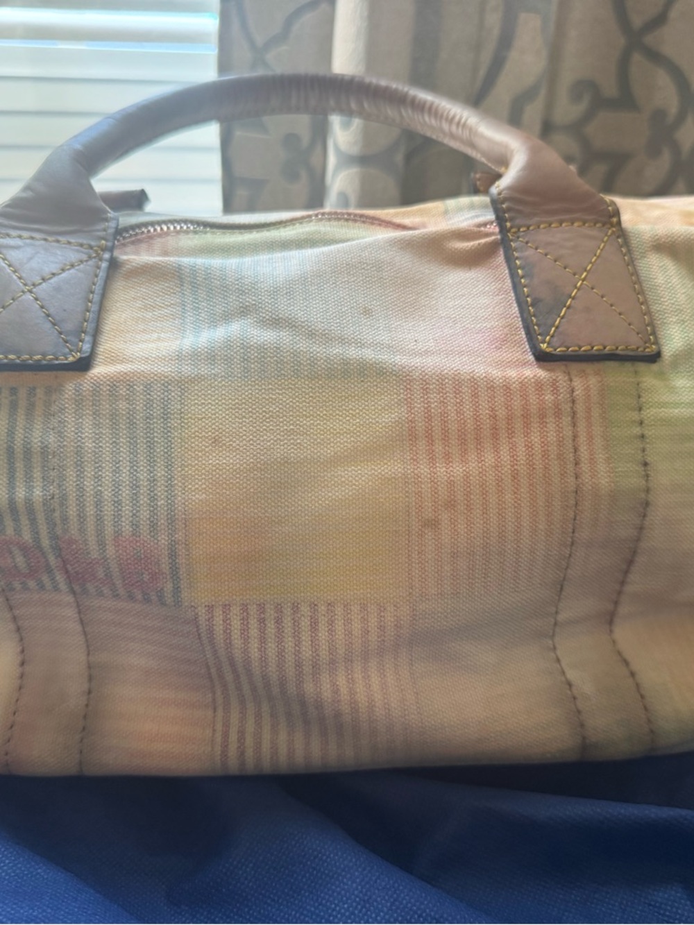 Y2K Dooney and Bourke PatchworkPastel Plaid Women's Handbag with Leather Handles - Picture 7 of 16